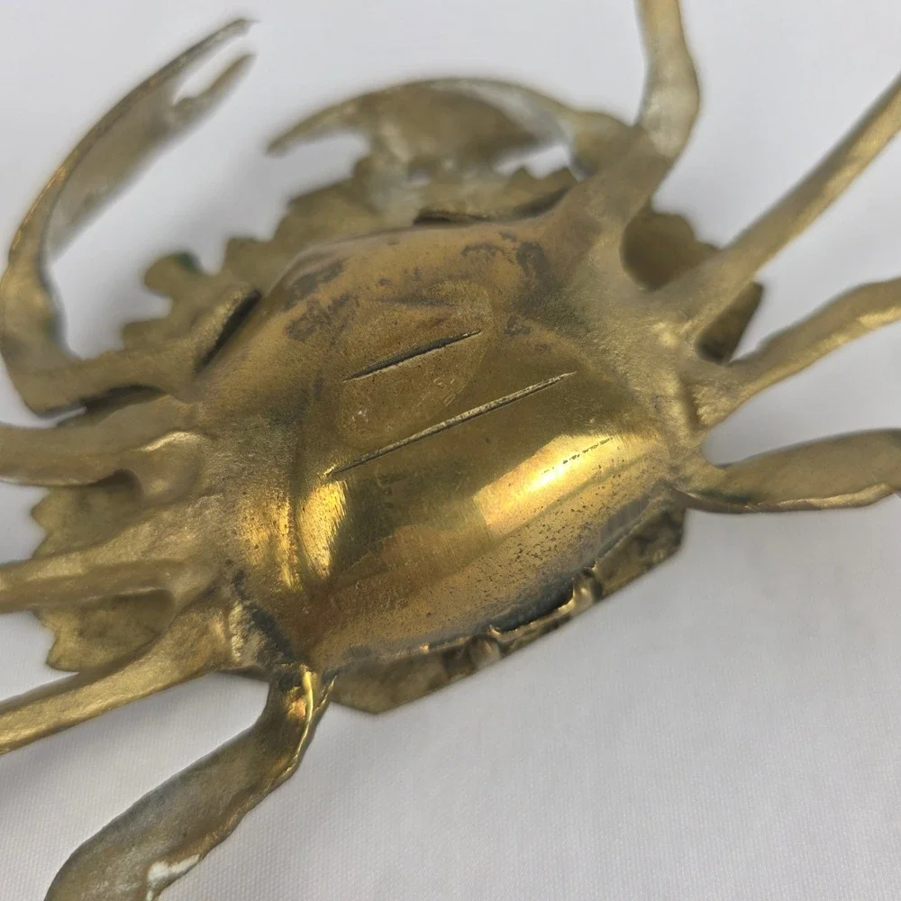 Vintage Brass Crab Trinket Box Hinged Lid Coastal Nautical Decor 7x5x2